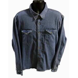 Wrangler Men’s 2XL Indigo Denim Western Shirt Snap Front Pearl Pockets Cowboy‎